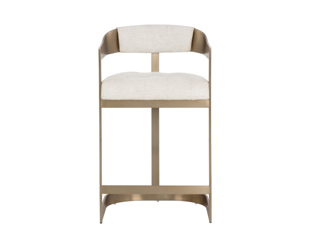 Sunpan BEAUMONT Counter Stool - Antique Brass Base, Rhea Light Barley Upholstery for Stylish Comfort 112400