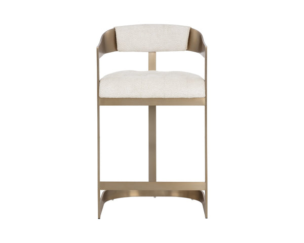 Sunpan BEAUMONT Counter Stool - Antique Brass Base, Rhea Light Barley Upholstery for Stylish Comfort 112400