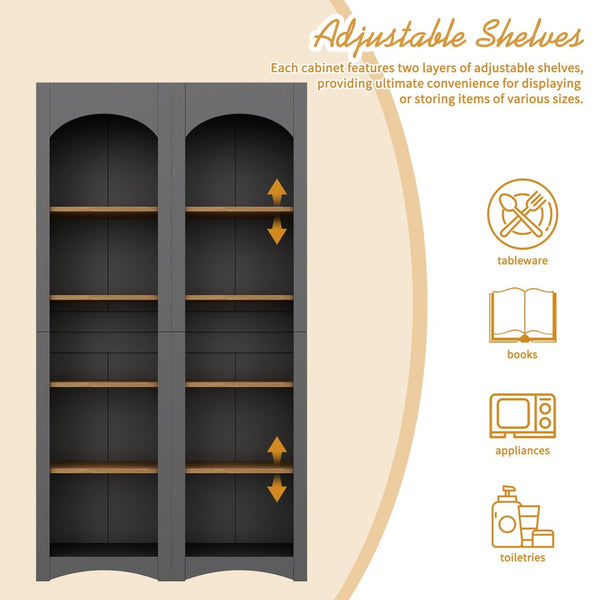 English Elm On-Trend Free Standing 5 Tier Bookshelves Set Of 2, Farmhouse Grey Cabinets With Adjustable Shelves N721P245734E-GIGA