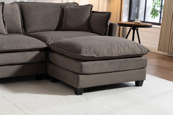 English Elm Modern Chenille Sectional Sofa with Ottoman Modular Layout for Spacious Living Rooms Antique Grey W2530S00018