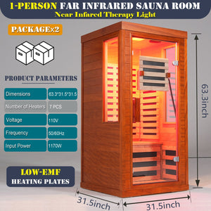 English Elm Far Infrared Sauna with Red Light Therapy Okoume Wood Cabin for Home Wellness W3973S00013