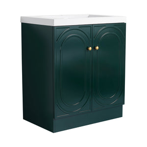 English Elm 30" Modern Freestanding Bathroom Vanity with Resin Sink, Soft-Close Doors, Adjustable Shelf, Durable Plywood Finish Dark Green W999S00272