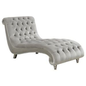 English Elm Emilia Glam Grey Velvet Tufted Chaise Lounge with Crystal Button Tufting & Nailhead Trim, Luxurious 38"H B062P340746
