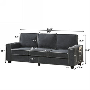 English Elm 84.25-inch Corduroy Three Seater Sofa with Cup Holders Modern Minimalist Living Room Couch Gray W288P399979