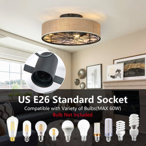 English Elm 20 20-Inch Caged Flush Mount Ceiling Fan with LED Lights, Bladeless Fabric Shade, Remote, DC Quiet W1340P343837