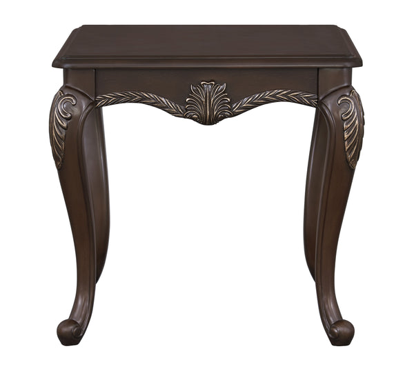 English Elm Pierce Elegant Cherry Finish End Table with 25mm Thick Top, Floral Trim, Tufted Accents, Durable Build Cherry 41 L x 31 W x 8 H B2726P266119