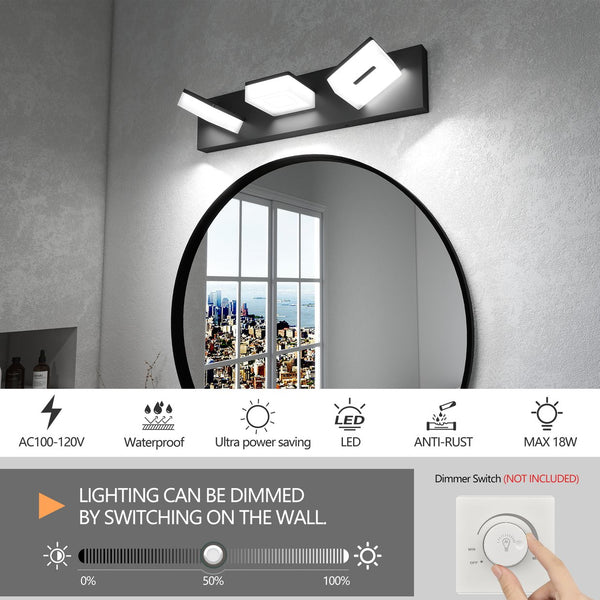 English Elm Led Modern Bathroom Vanity Light Fixture – 3-Light Matte Black With Dimmable Cool White Illumination W2312P374938