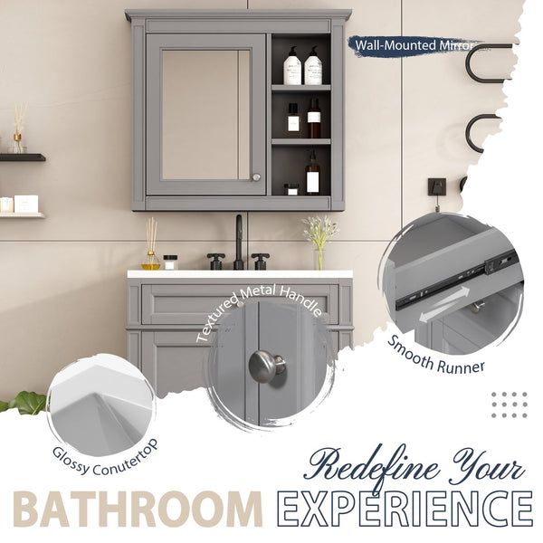 English Elm 30'' Modern Bathroom Vanity Set With Mirror, 2 Drawers & Tip-Out, Stylish Storage For Small Spaces SW000127AAE-3
