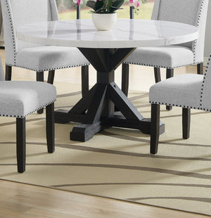 English Elm 1pc Round Faux Marble Dining Table 54" Glossy Top on Black Tapered Legs Modern Centerpiece White 34 L x 34 W x 14 H B011S00988