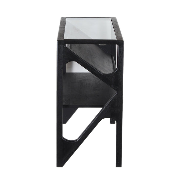 Porter Designs Porter Canberra Console Table - Solid Black Mango Wood With Glass Top, Stylish Modern Design Black Wood 05-108-10-9487