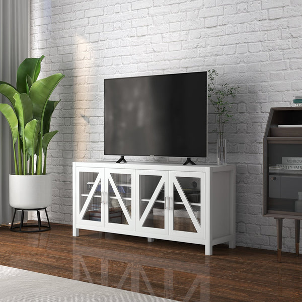 English Elm HOMCOM Compact TV Stand with Adjustable Shelves, Cable Management & Steel Frame for Small Rooms White W2225P229584