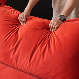 English Elm Sky Cloud Sectional Sofa with Cloud-Like Comfort, Modular L-Shaped Velvet Seating, Removable Covers, Storage Ottoman Red B341S00019