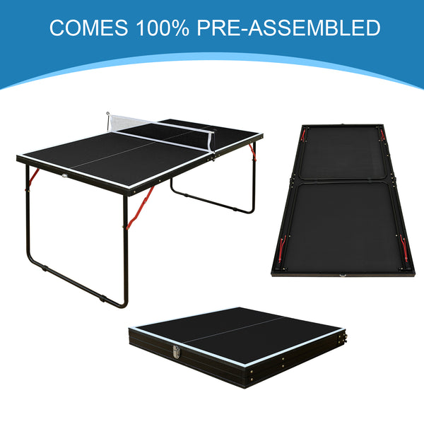 English Elm 4.5ft Foldable Ping Pong Table Mdf Surface with Net and Paddles for Play Anywhere W1408P451416