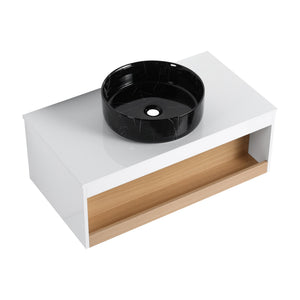 English Elm 36" Floating Bathroom Vanity Light Oak Modular Cabinet with Gel Coat Integrated Sink White + Light Oak,White+Black W3450S00065