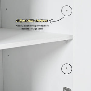 English Elm Creative Carved 4-Door Sideboard with Push-to-Open Design, MDF & Solid Wood Buffet Cabinet White W2696P279975