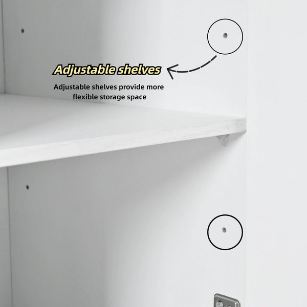 English Elm Creative Carved 4-Door Sideboard with Push-to-Open Design, MDF & Solid Wood Buffet Cabinet White W2696P279975