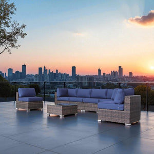 English Elm Fully Assembled 7-Piece Modular Rattan Outdoor Lounge Set With Cushions – Weather-Resistant Comfort! B120S00170