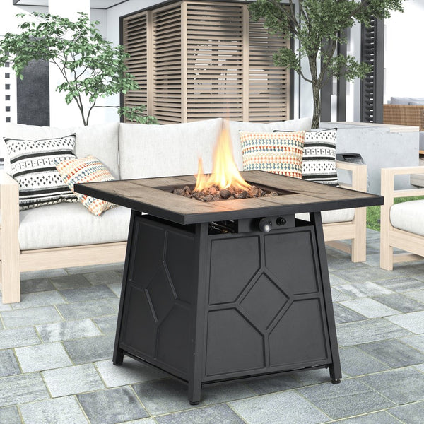 English Elm Fire Pit Table 50,000 BTU Propane Outdoor Patio Firepit with Auto-Ignition, Tile Top, CSA-Certified Grey 32.09 L x 32.09 W x 9.45 H T3609P332394