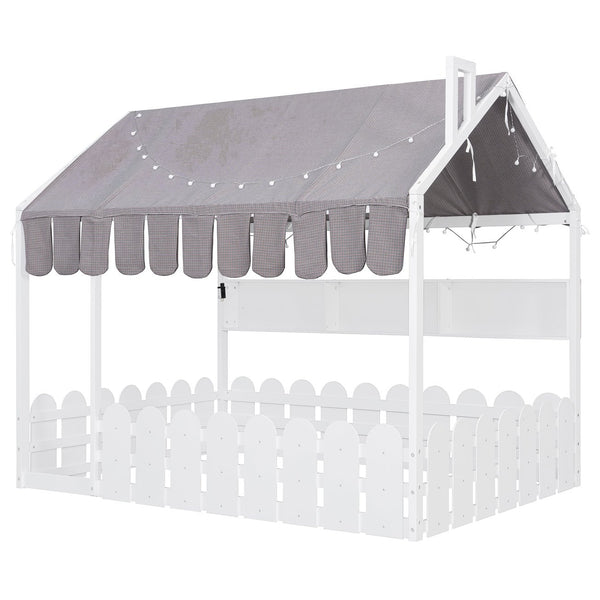 English Elm {slats Are Not Included} Twin Montessori House Floor Bed Kids Tent Lights Shelves Pinewood Frame White N708P407963K