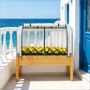 English Elm Outdoor Raised Planter Box Fir Wood Steel Frame with Pe Cover for Patio Garden T3971P505770