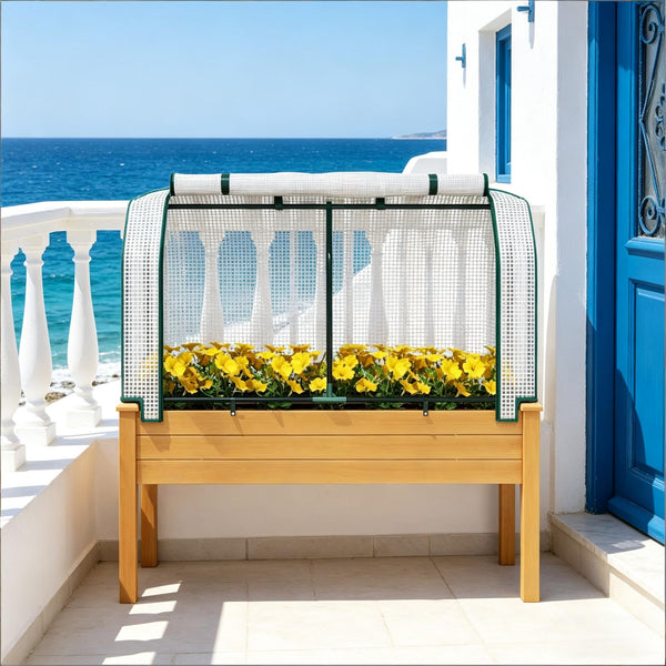 English Elm Outdoor Raised Planter Box Fir Wood Steel Frame with Pe Cover for Patio Garden T3971P505770