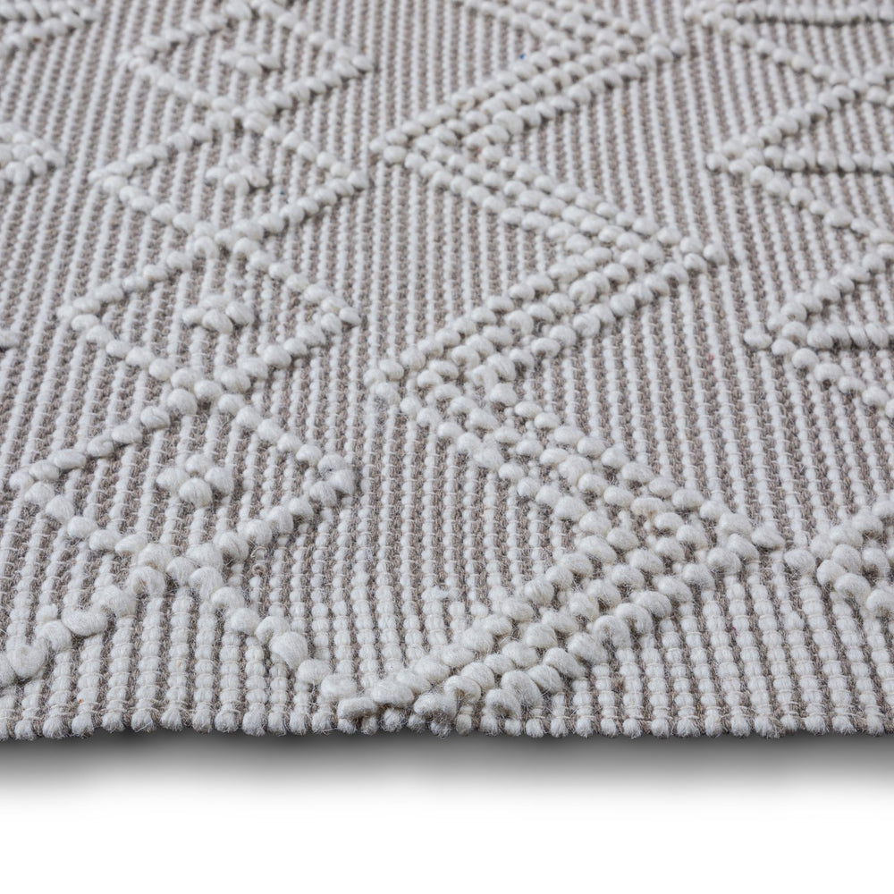 English Elm Orton Handwoven 8x10 Wool Area Rug Ivory Taupe Geometric Pattern with Hand-Knotted Fringe, Durable 96" x 120" B136P188403