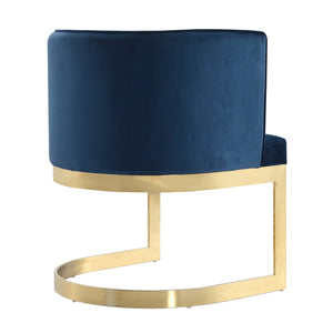 English Elm Aura Metal Velvet Dining Chair with Polished Brass Frame, Luxurious Foam Padding, 300 lb Capacity Dark Blue B365P397761
