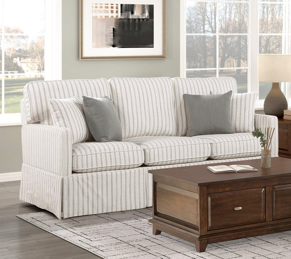 English Elm Classic Striped Fabric Sofa with Rubberwood Legs Pocket Coil Cushions and Accent Pillows B011P271945