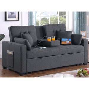 English Elm Linen Convertible Sleeper Loveseat with USB Ports, Cup Holders & Storage Pockets — Dark Gray Comfort B016S00047