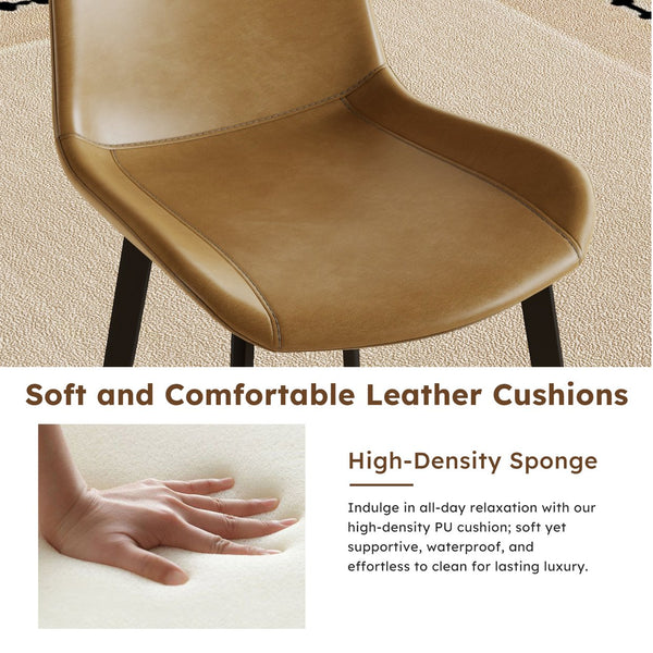 English Elm Modern PU Leather Dining Chairs with Carbon Steel Legs, Water‑Resistant, Stain‑Proof, 4-Pack for Home Brown W2699P338887