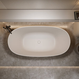 English Elm 65'' Resin Stone Freestanding Soaking Tub Ergonomic Matte White Spa Bath Beige W2753P340402