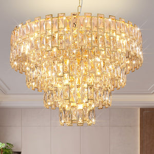 English Elm Gold French Empire Chandelier with Tiered K9 Crystal and 21 Lights for Dining Rooms W2869P476455