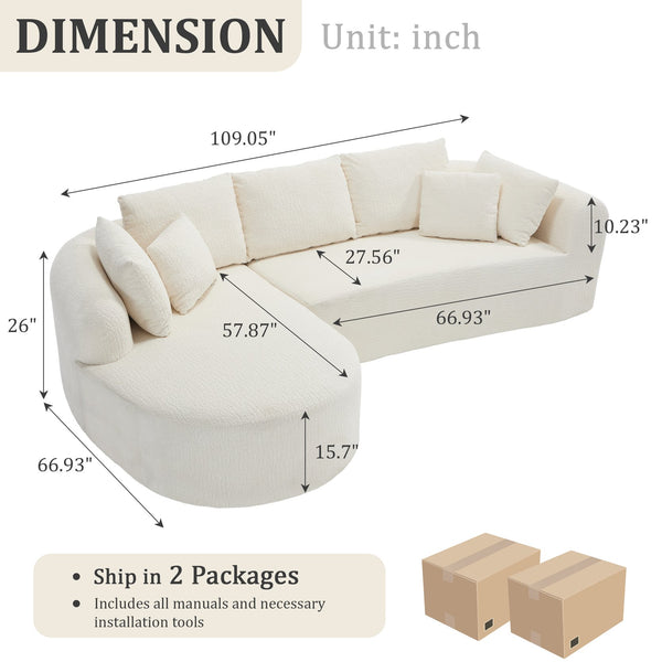 English Elm 109 Cloud Sectional Couch with L-Shape Chaise, Chenille Modular Sofa Bed, Memory Foam Comfort and Easy Setup White W1249S00003