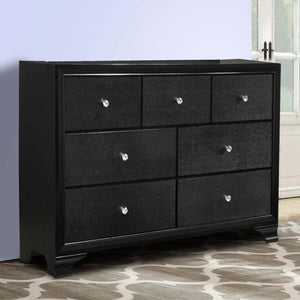 English Elm Transitional Six Drawer Dresser Gray Veneer Finish with Black Chamfered Legs Bedroom B056P416779