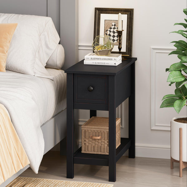 English Elm Rectangle Narrow End Table Washed Grey Veneer Mesh Door Industrial Farmhouse Accent Antique Brown W869P372345