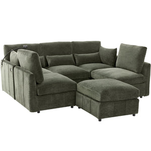 English Elm Modern Modular Sectional Sofa With Usb Ports, Movable Ottoman, And Pillows – Perfect For Living Rooms! N719S002050F