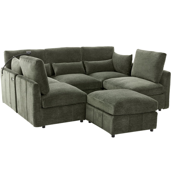 English Elm Modern Modular Sectional Sofa With Usb Ports, Movable Ottoman, And Pillows – Perfect For Living Rooms! N719S002050F