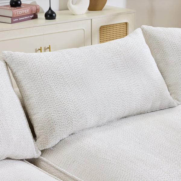 English Elm 124.5-inch Curved Chenille Sectional Sofa with Pillows Deep Seat Living Room Couch White W3612S00026