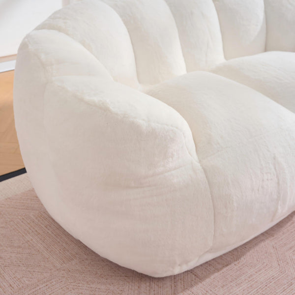 English Elm Oversized Bean Bag Loveseat Fluffy Floor Sofa for Lounging and Reading in Any Room Beige W3523P450056
