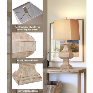English Elm 33-inch Vintage Resin Table Lamp Beige & White, Rustic 33" Side Lamp with LED Bulb for Cozy Living Rooms W3355P391641