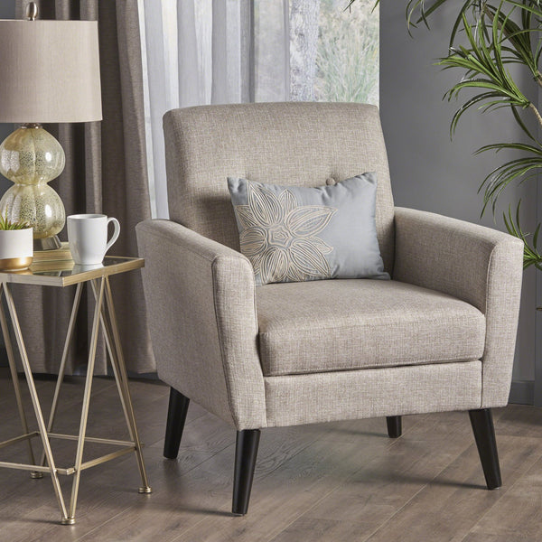 English Elm Christopher Knight Home® - CLUB Vintage-Inspired Fabric Club Chair with Nailhead Trim & Scroll Arms, Birch Legs, Contemporary Comfort Beige 31.5 L x 27.75 W x 18.5 H 60848.00BEI