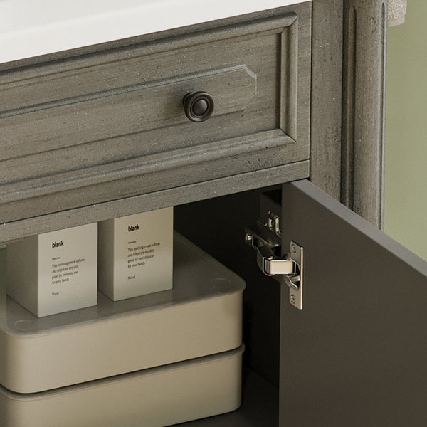 English Elm Christopher Knight Home® - 30 Inches Vintage Bathroom Vanity With Sink – Rustic Gray Cabinet, Soft-Close Doors & Ceramic Top N817P299472G