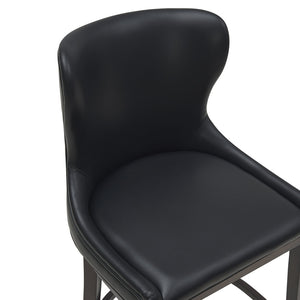 English Elm Blair Wood Upholstered Barstool: Elegant Black Design With Wingback Support & Gold Accents, Fully Assembled B365P398072