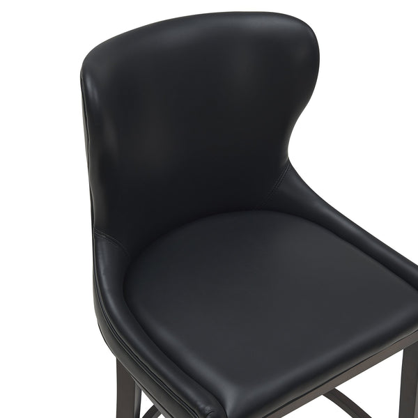 English Elm Blair Wood Upholstered Barstool: Elegant Black Design With Wingback Support & Gold Accents, Fully Assembled B365P398072