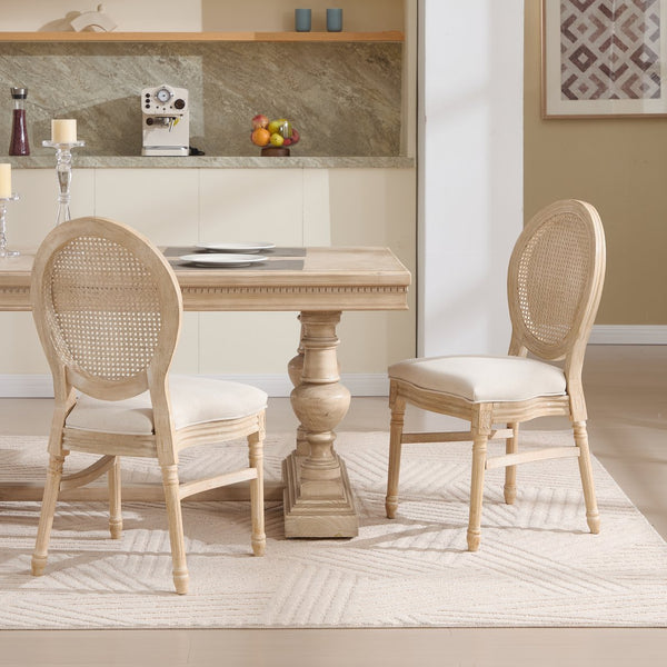 English Elm French Country Dining Chairs Set Of 2 - Upholstered Rattan Back, Stackable, Elegant For Any Space W3426P322684