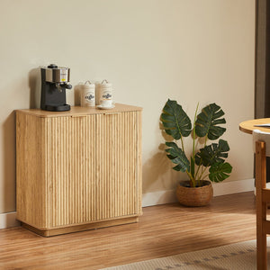 English Elm 31.5'' Buffet Cabinet Sideboard with Curved Wave Front, Compact Storage Console for Entryway & Living Areas Oak W1820P352262