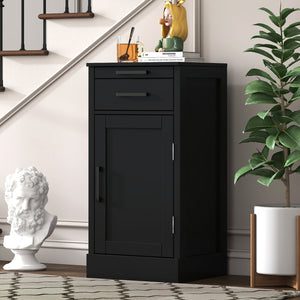 English Elm Black Walnut Modular Buffet Cabinet with Wine Storage Open Shelf and Drawer W331P410369
