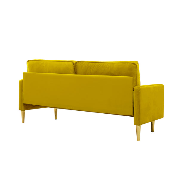 English Elm 65-inch minimalist velvet loveseat with gold metal legs, thick cushions, solid pine frame, 800lb capacity Yellow W2795P247575