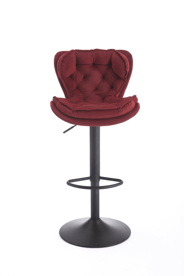 English Elm Set of 2 Red Velvet Bar Stools with 360° Swivel, Height Adjustable Gas Lift, Powder Base & Footrest, Easy Assemble, Modern Counter Seating (Adjustable) W1249P253957