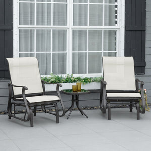 English Elm Outsunny 3-Piece Cream White Glider Bistro Set With Steel Frame & Tempered Glass Table For Patio Fun W2225P200856-GIGA